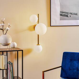 Wandlamp Dione, 3-lamps, goud wit mat, goud