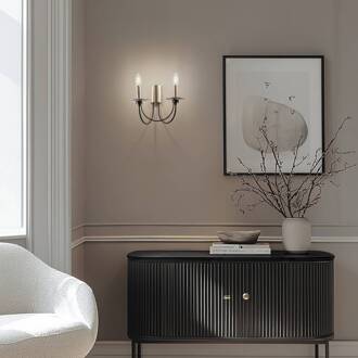 Wandlamp Dofa, antiek messing/zwart, 2-lamps antiek messing, zwart