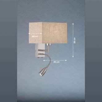 Wandlamp Dream leeslampje, linnen zand/nikkel mat nikkel, zandkleur