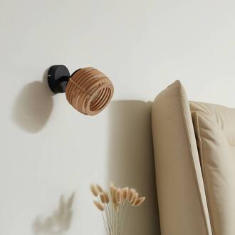 wandlamp Ediz, GU10, zwart, hout, Ø 12,7 cm zwart, licht hout