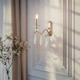 Wandlamp Elizabeth, hoogte 30 cm metaal/kristal goud antiek goud antiek, helder