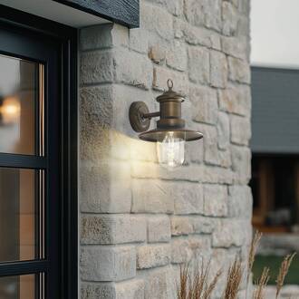 wandlamp Eloretta, antiek messing, staal, IP44, E27