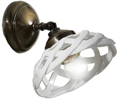 Wandlamp Emanuel keramiek antiek-messing, wit