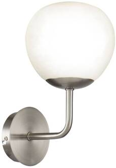 wandlamp Erich, nikkelkleurig, glas/metaal, 1-lamp. nikkel, wit
