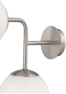 wandlamp Erich, nikkelkleurig, glas/metaal, 2-lamps. nikkel, wit