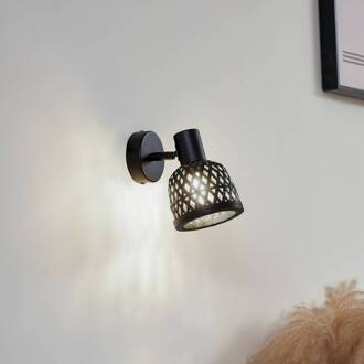 wandlamp Eskil, Ø 10 cm, zwart, bamboe