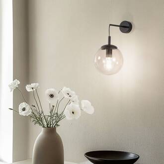 Wandlamp Esme, amberkleurig, hoogte 45 cm, glas, E27 amberkleurig, zwart