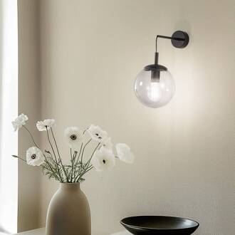 Wandlamp Esme, rookgrijs, hoogte 45 cm, glas, E27 rookgrijs, zwart