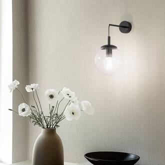 Wandlamp Esme, transparant, hoogte 45 cm, glas, E27 transparant, zwart