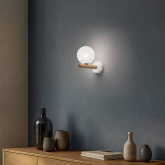 Wandlamp Estera, wit/houtkleur, glas, G9 wit, licht hout