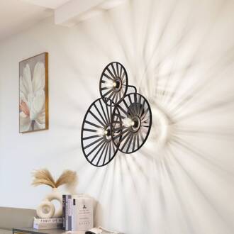 wandlamp Evandor, zwart, bamboe, 3-lamps, E27