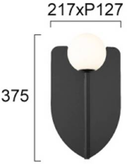 wandlamp Fedora, hoogte 37 cm, zwart, metaal/glas zwart, wit