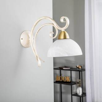 Wandlamp Flora, een glazen kap, wit/messing wit, gesatineerd, messing