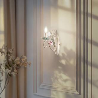 Wandlamp Florina met bloemmotief, 1-lamp ivoor, groen, rood