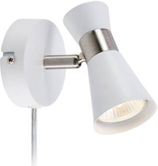 Wandlamp folie, draaibare spot wit/staal wit, staal