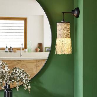 wandlamp Formentera, bruin Hoogte 47 cm, palmvezel natuurbeige, zwart