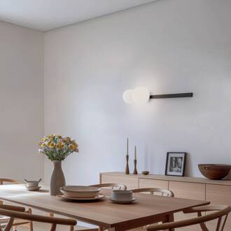 Wandlamp Garda 2, zwart, metaal, glas, 2-lamps zwart, wit