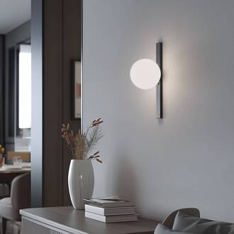 Wandlamp Garda, zwart, metaal, glas, 1-lamp zwart, wit