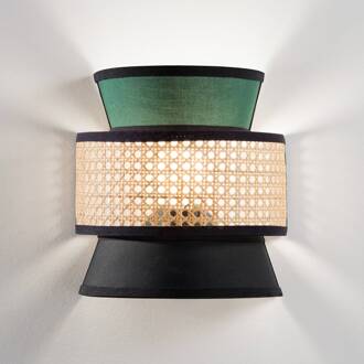 wandlamp Gazebo, groen/zwart/naturel, 24 cm, stof/rotan groen, naturel