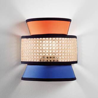 wandlamp Gazebo, oranje/blauw/naturel, 24 cm, stof/rotan oranje, blauw, naturel