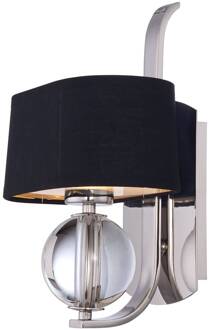 Wandlamp Gotham, stoffen kap, zilver zilver, zwart