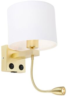 Wandlamp goud met USB en kap wit 18 cm - Brescia Combi