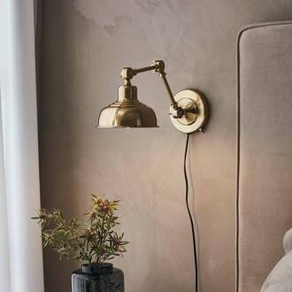 Wandlamp Grimstad, antiek messing, ijzer, stekker