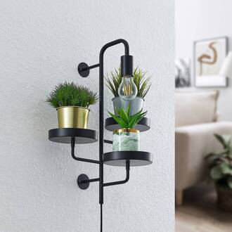 Wandlamp Hanjo, hoogte 50 cm, zwart, metaal zwart mat