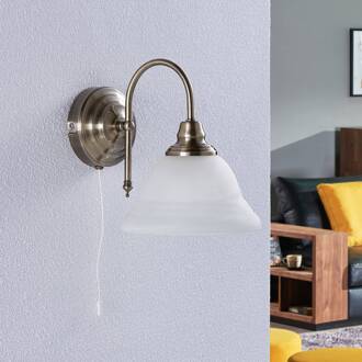 wandlamp Hanna, 18 m, brons antiek, metaal, glas antiek messing, wit