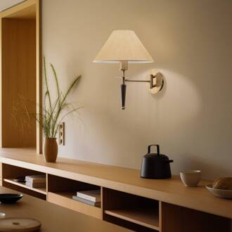 Wandlamp HAP-9009-1E met textiel kap antiek goud, beige