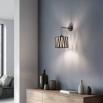 Wandlamp Harmony, zwart, Natur Jute, met schakelaar zwart, natuurlijk bruin