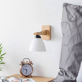 Wandlamp Haro met glazen kap, eiken/wit eikenhout licht, wit