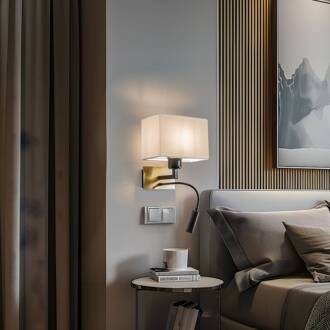 Wandlamp Harry, hoekig, messing/zwart/wit messing, zwart, wit