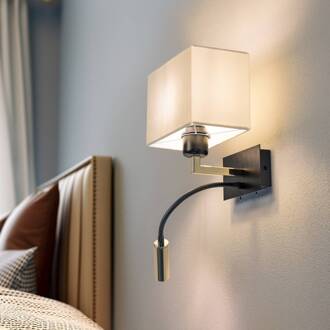 Wandlamp Harry, hoekig, zwart/messing/wit zwart, messing, wit