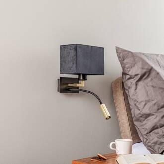 Wandlamp Harry, hoekig, zwart/messing/zwart messing, zwart