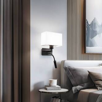 Wandlamp Harry, hoekig, zwart/zwart/wit zwart, wit