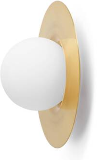 Wandlamp Hat van glas met messing plaat wit gesatineerd, messing