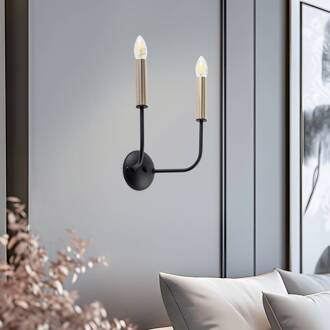 Wandlamp Hedwig, 2-lamps in kandelaarontwerp zwart, goud