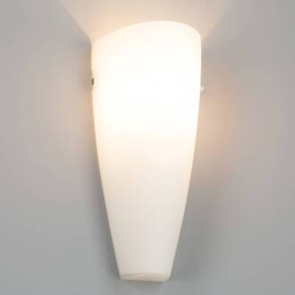 Wandlamp Hermine, wit, glas, hoogte 30cm, E27 opaalwit, nikkel satijn