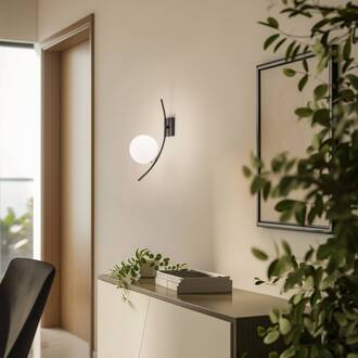 Wandlamp Hilal 3821, zwart, opaalglas, hoogte 44 cm zwart, opaalwit