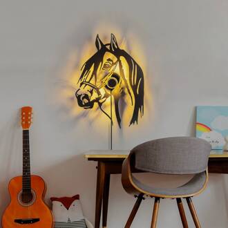 Wandlamp Horse, zwart, metaal, 57 x 41 cm, stekkersnoer