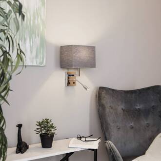 Wandlamp Hotel met flexibele arm en textiel kap, grijs grijs, chroom