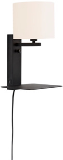 Wandlamp ijzer Florence E14 m. plank+usb h.42cm incl. dimmer/kap 18x15cm, wit