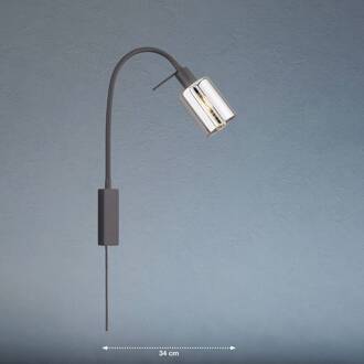 Wandlamp Iska met flexibele arm zandzwart, rookgrijs. helder