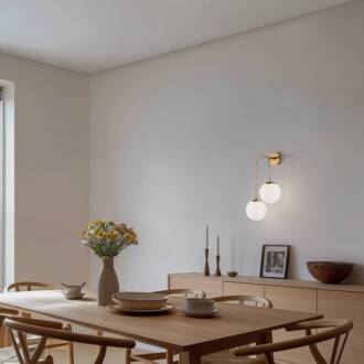 Wandlamp Jewel 10585 goudkleurig, opaalglas 55 x 30 cm 2-lamps. goud, opaalwit