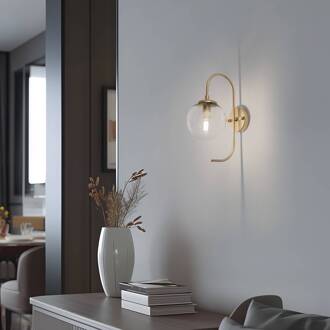 Wandlamp Jewel, goudkleurig, glas, hoogte 36 cm, E14 goud, helder