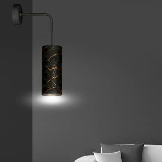 Wandlamp Joni, textiel, 1-lamp zwart-gemarmerd zwart, goud