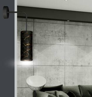 Wandlamp Joni, textiel, 1-lamp zwart gemarmerd zwart, goud