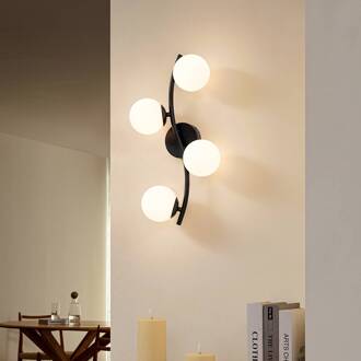 wandlamp Josiana, opaal/zwart, 48 cm, bol, glas wit, zwart