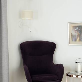 Wandlamp, jute, wit/beige, leeslampje wit, beige